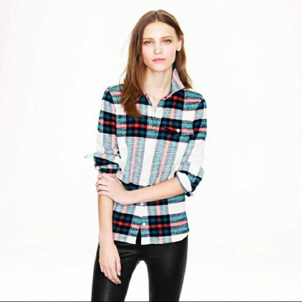 J. Crew Rock Salt Plaid Flannel Shirt | 14